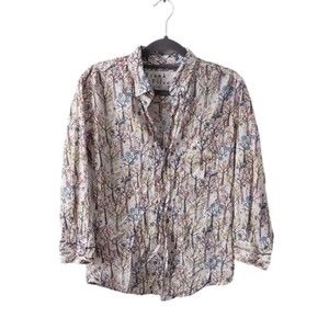 Frank & Eileen Floral Button Up Shirt Womens Small Two Ply Cotton Casual Top